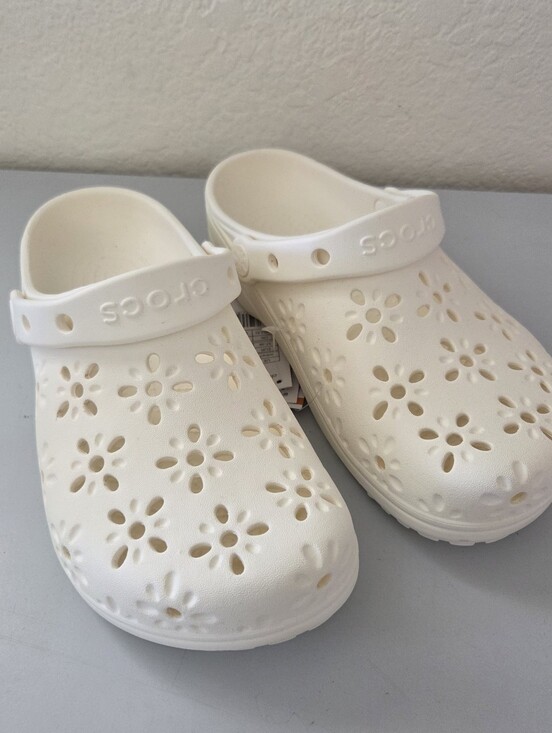 CROCS Shoes - Crocs Classic Floral Cut-Out Clogs in the color Chalk L7 M5